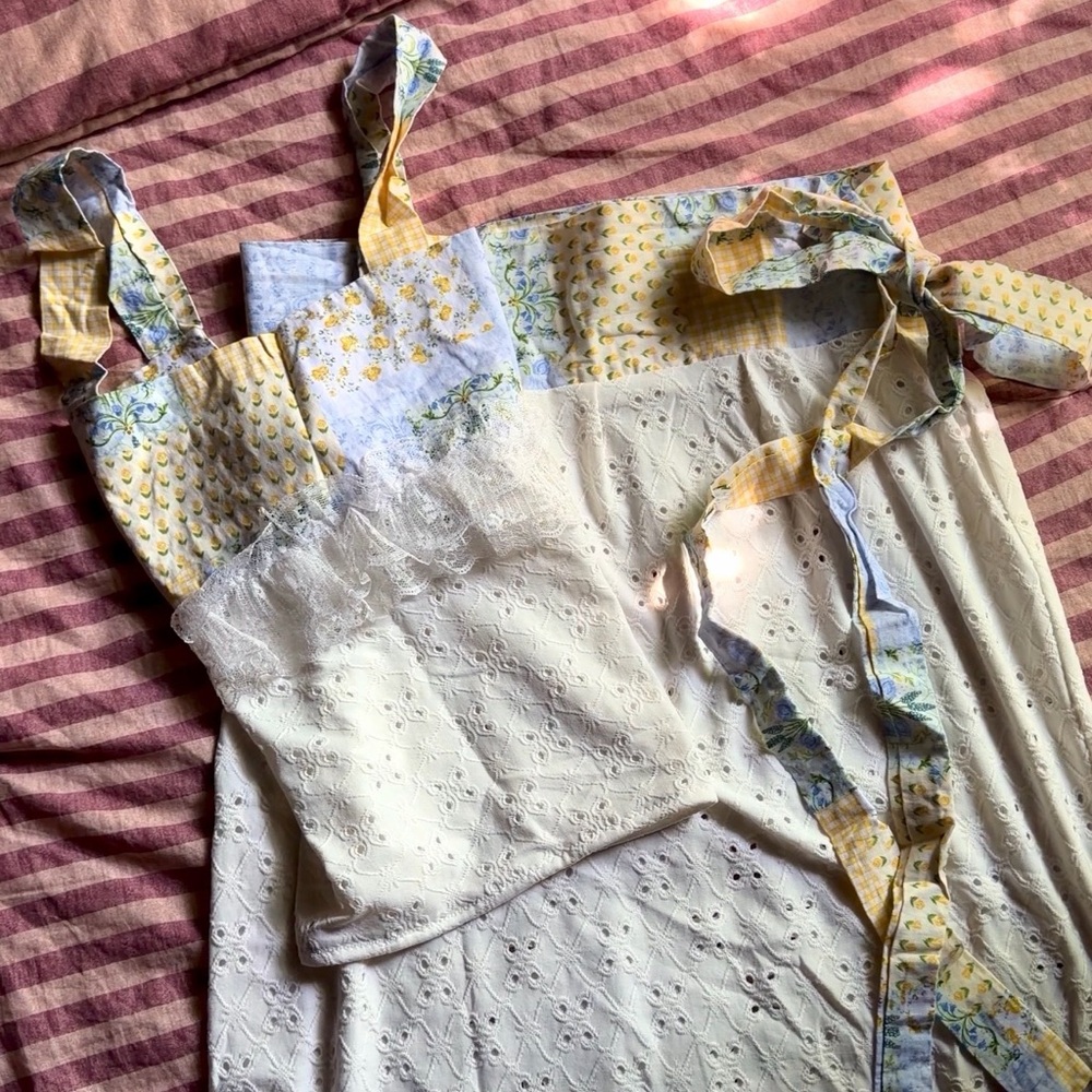 White Eyelet Top & Skirt with Yellow Floral Accents